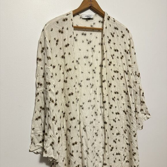 Carly Jean Los Angeles Cream Floral Kimono Cardigan Duster Womens M Boho Western - Picture 2 of 7